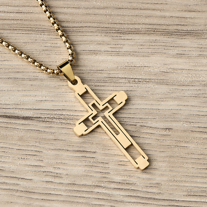 Christianartworkshop Collier pendentif croix géométrique ajourée : emblème de dévotion et de guidance spirituelle - Or - image 5
