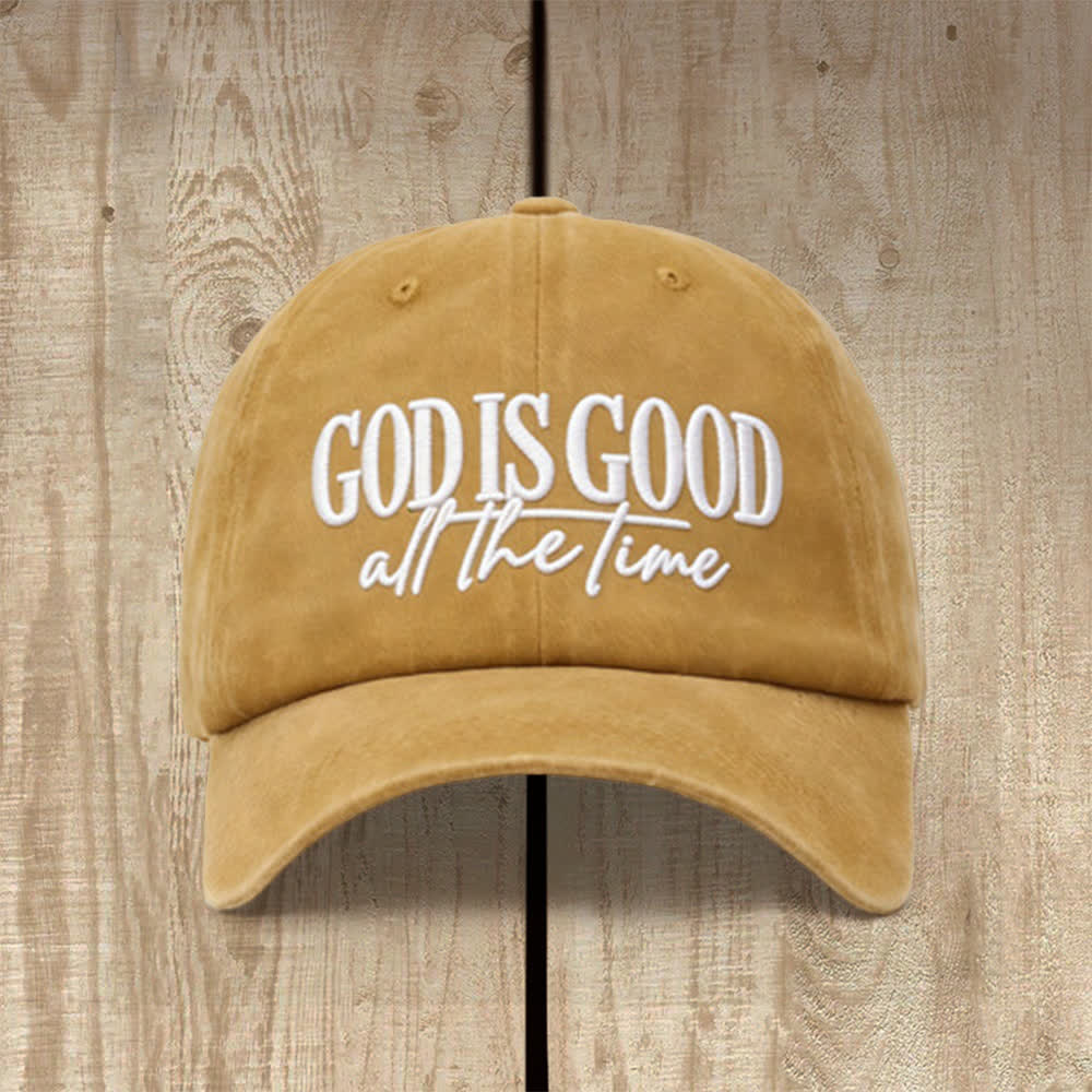 Christianartworkshop Casquette de baseball lavée brodée « Dieu est bon en tout temps » - Jaune - image 1