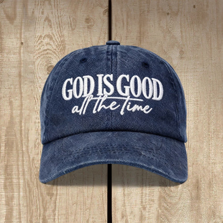 Christianartworkshop Casquette de baseball lavée brodée « Dieu est bon en tout temps » - Bleu marine - image 3