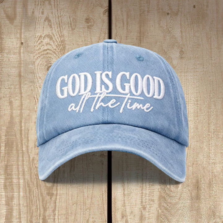 Christianartworkshop Casquette de baseball lavée brodée « Dieu est bon en tout temps » - Bleu clair - image 5