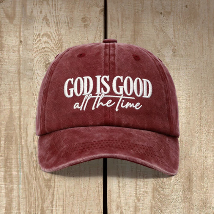 Christianartworkshop Casquette de baseball lavée brodée « Dieu est bon en tout temps » - Vin - image 0