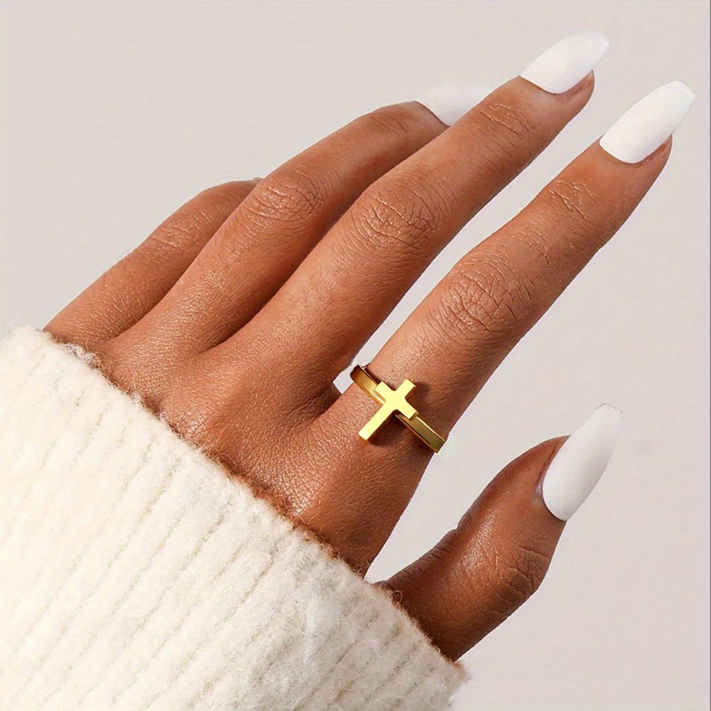 Christianartworkshop Bague croix minimaliste ouverte : symbole de foi profonde et de grâce spirituelle - image 1