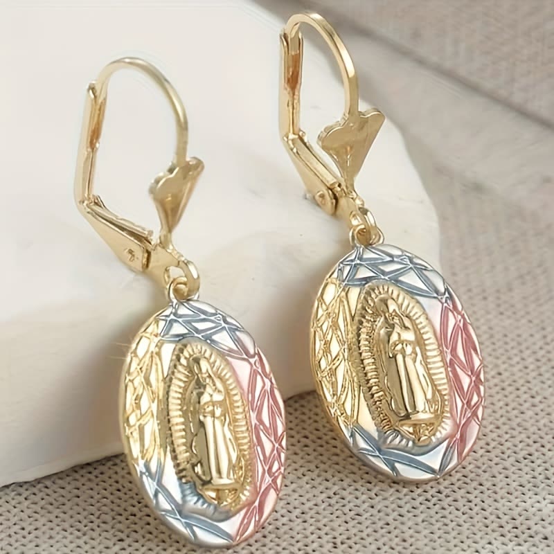 Christianartworkshop Boucles d'oreilles pendantes ovales ornées de Notre-Dame : symbole de grâce maternelle et de protection divine - image 3