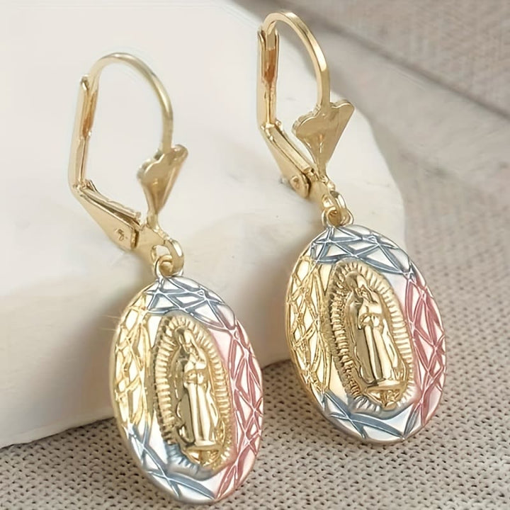 Christianartworkshop Boucles d'oreilles pendantes ovales ornées de Notre-Dame : symbole de grâce maternelle et de protection divine - image 3