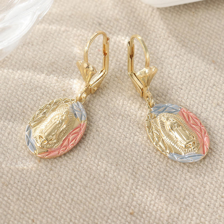 Christianartworkshop Boucles d'oreilles pendantes ovales ornées de Notre-Dame : symbole de grâce maternelle et de protection divine - image 7