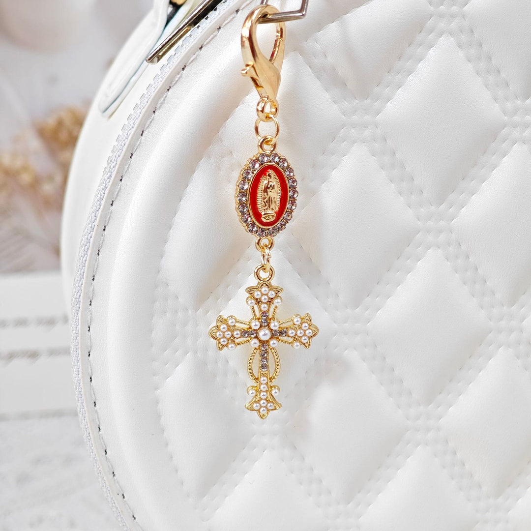 Christianartworkshop Porte-clés croix orné d'un médaillon Notre-Dame : emblème de rédemption et de protection spirituelle - Rouge - image 8