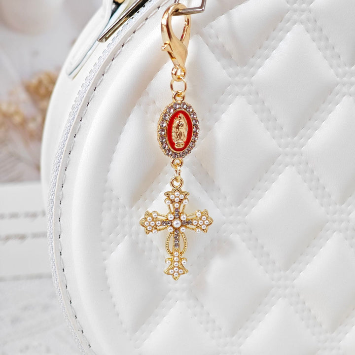 Christianartworkshop Porte-clés croix orné d'un médaillon Notre-Dame : emblème de rédemption et de protection spirituelle - Rouge - image 8