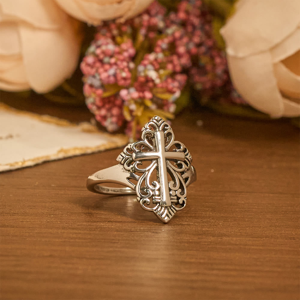 Christianartworkshop Bague ouverte Croix en filigrane Héritage : Symbole de dévotion mariale et de protection divine - image 1