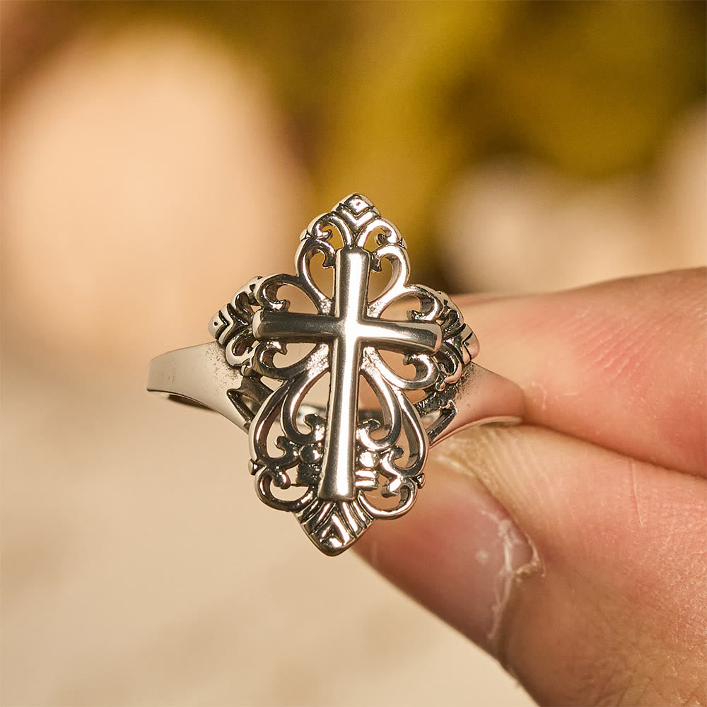 Christianartworkshop Bague ouverte Croix en filigrane Héritage : Symbole de dévotion mariale et de protection divine - Croix - 10 US - image 0