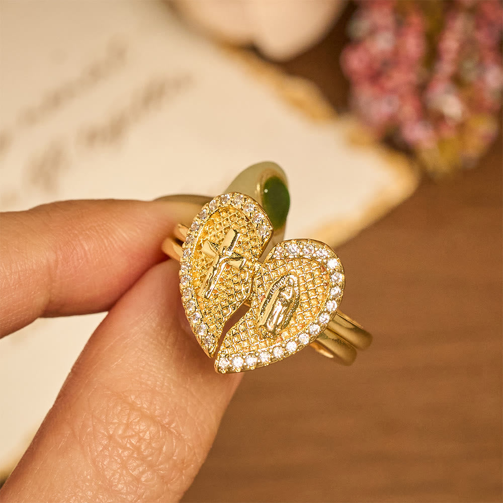 Bague ajustable en forme de cœur brisé avec croix classique de Christianartworkshop : un symbole d’espoir et de salut éternel - image 1