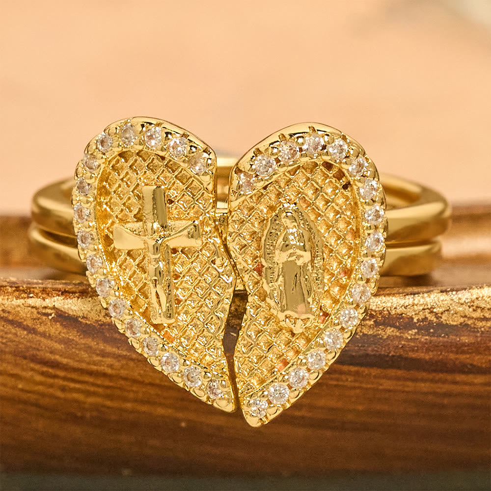 Bague ajustable en forme de cœur brisé avec croix classique de Christianartworkshop : un symbole d’espoir et de salut éternel - image 3