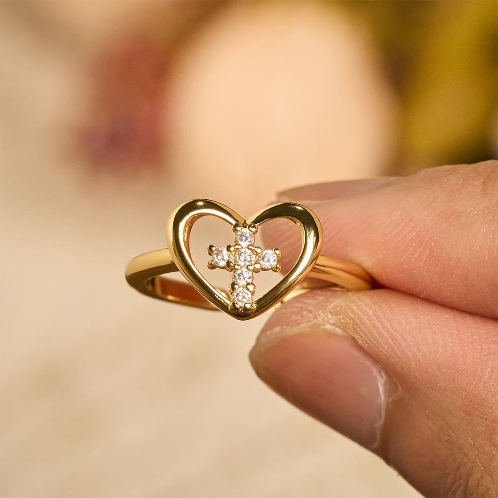 Christianartworkshop Bague ouverte élégante en forme de cœur et de croix : emblème de foi dévouée et de guidance divine - Croix (Convient aux tailles américaines 6 à 9) - image 0