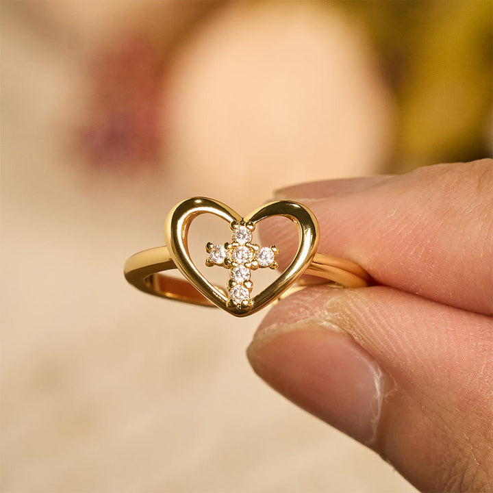Christianartworkshop Bague ouverte élégante en forme de cœur et de croix : emblème de foi dévouée et de guidance divine - Croix (Convient aux tailles américaines 6 à 9) - image 0
