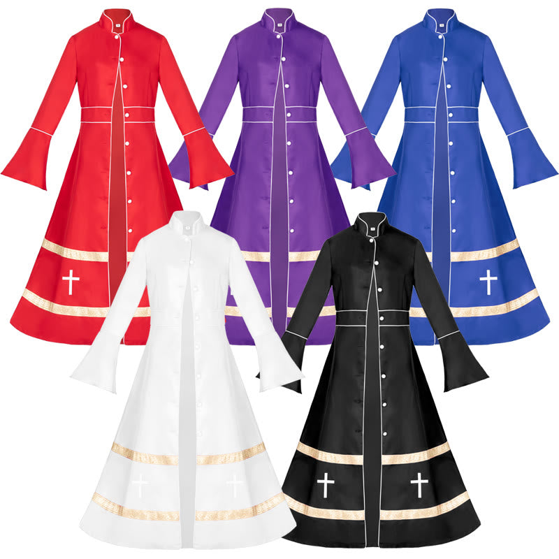 Christianartworkshop - Soutane multicolore à manches évasées ornée de motifs de croix et d'une esthétique rituelle - Noir - US 20 (3XL) - image 0