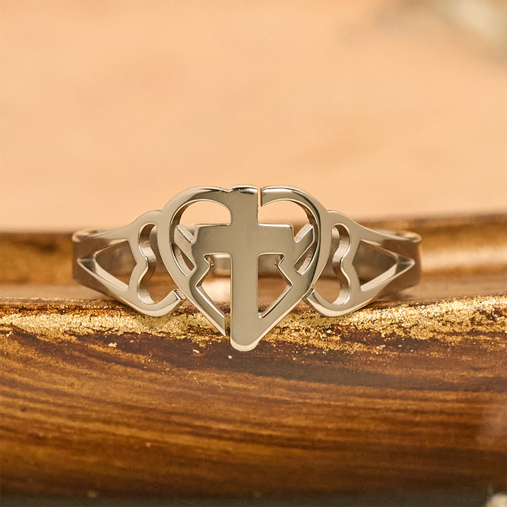 Bague ajustable croix cœur intemporelle de Christianartworkshop : un cadeau de grâce et d'intercession divine - image 8