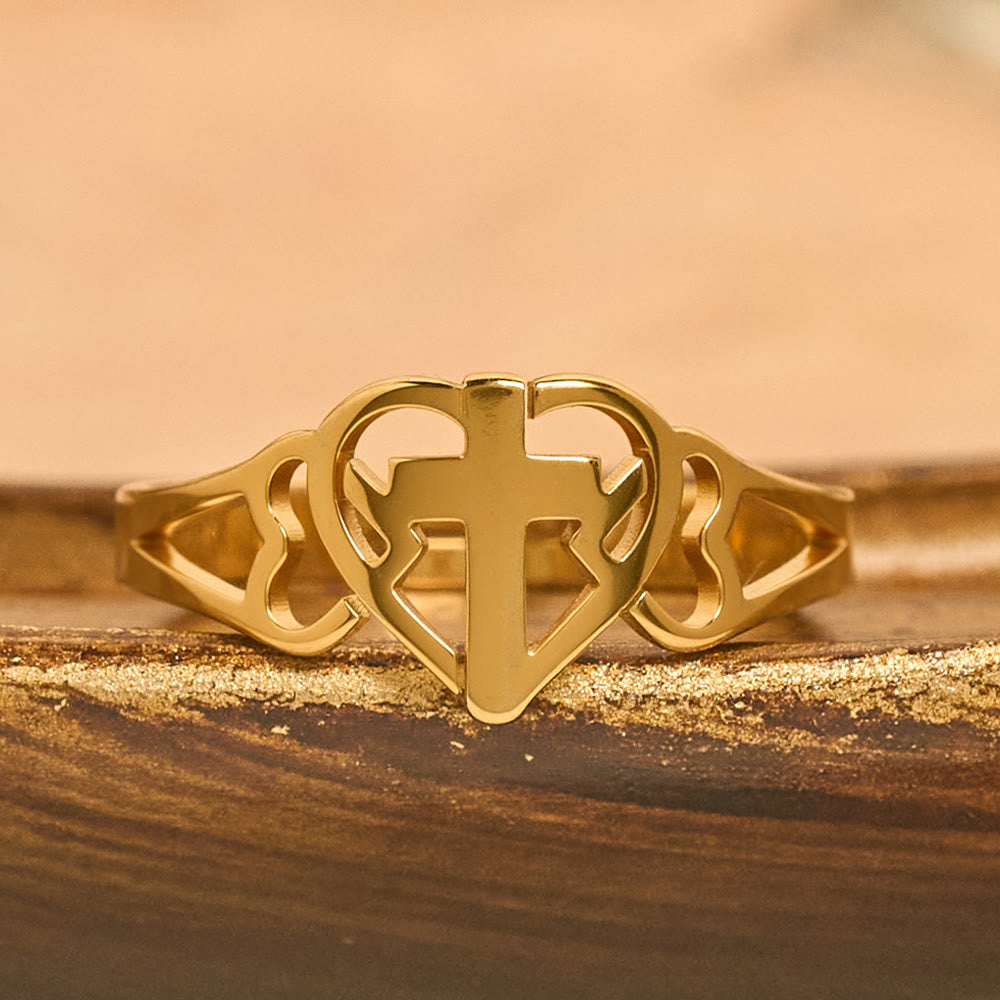 Bague ajustable croix cœur intemporelle de Christianartworkshop : un cadeau de grâce et d'intercession divine - image 3