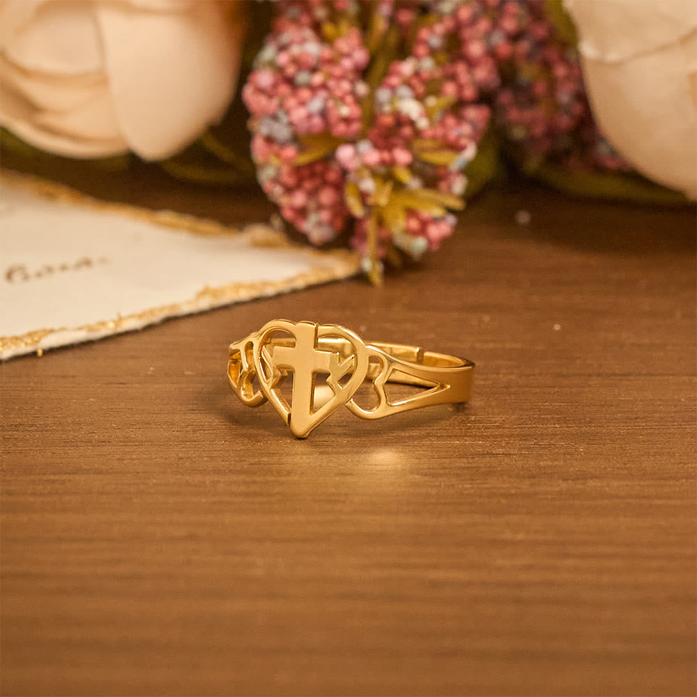 Bague ajustable croix cœur intemporelle de Christianartworkshop : un cadeau de grâce et d'intercession divine - image 4