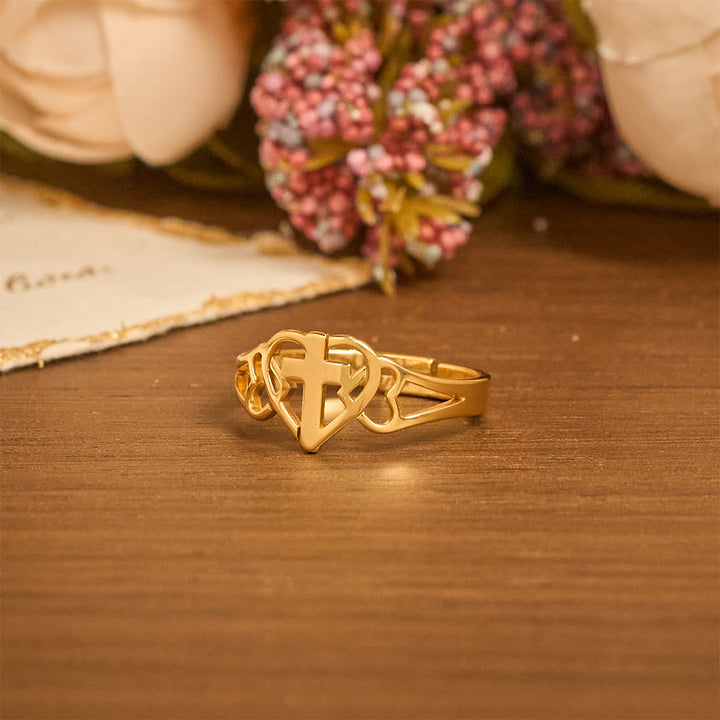 Bague ajustable croix cœur intemporelle de Christianartworkshop : un cadeau de grâce et d'intercession divine - image 4
