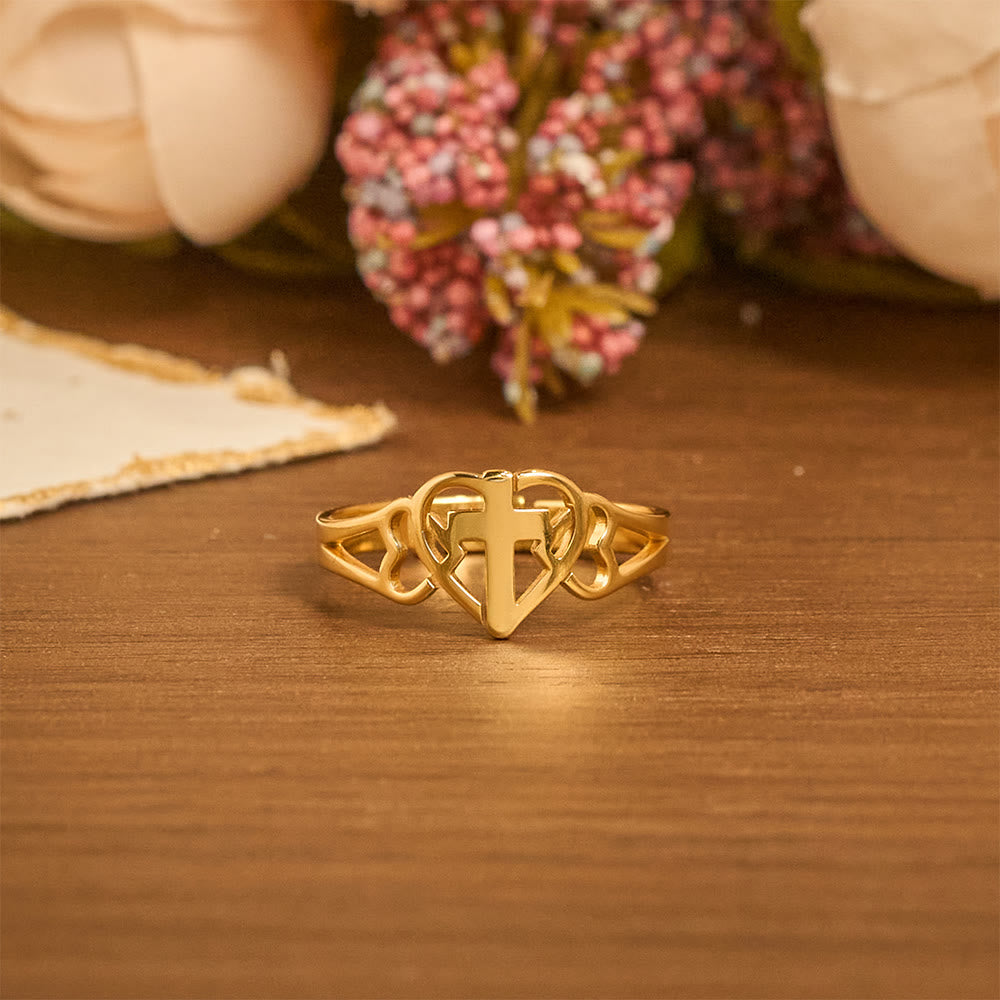Bague ajustable croix cœur intemporelle de Christianartworkshop : un cadeau de grâce et d'intercession divine - image 6
