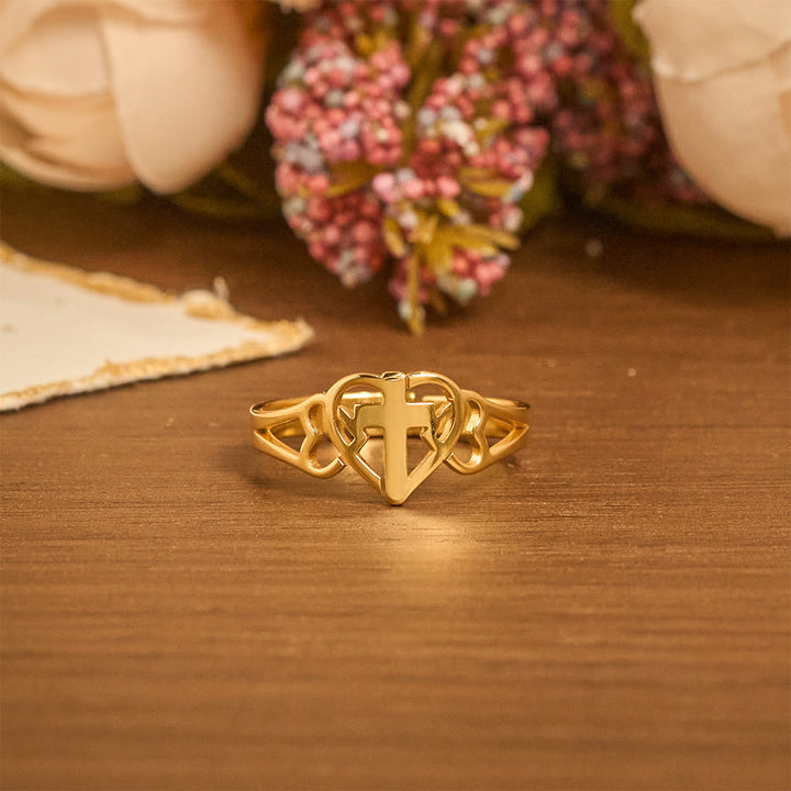 Bague ajustable croix cœur intemporelle de Christianartworkshop : un cadeau de grâce et d'intercession divine - image 6