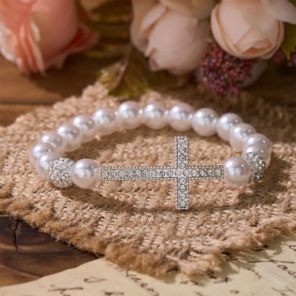 Christianartworkshop Ensemble de deux bracelets croix en perles blanches et noires mates : emblème de pureté et de rédemption divines - image 6