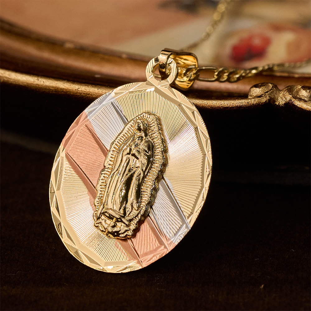 Christianartworkshop Collier médaillon ovale de la Vierge Marie rayonnante, quatre styles : un symbole de bénédiction céleste - Notre-Dame A - image 0