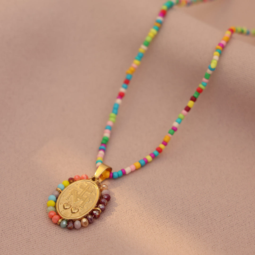 Christianartworkshop Collier avec médaille Notre-Dame et bordure perlée : emblème de la dévotion mariale - image 4