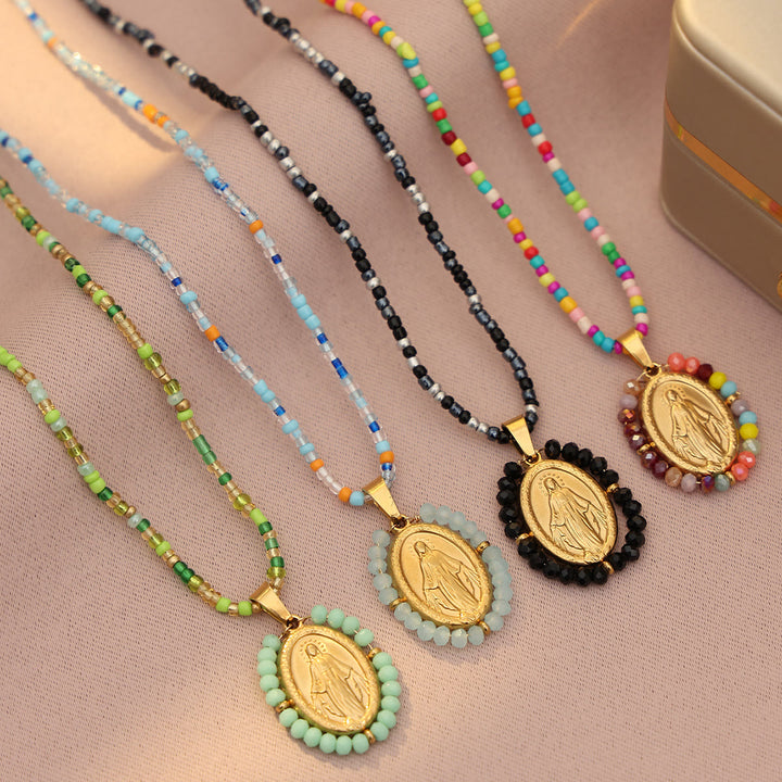 Christianartworkshop Collier avec médaille Notre-Dame et bordure perlée : emblème de la dévotion mariale - image 3