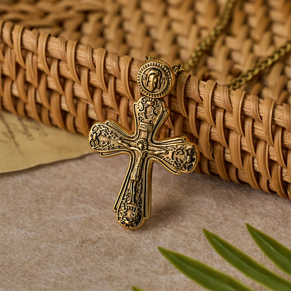 Christianartworkshop Collier pendentif crucifix orthodoxe : emblème de rédemption et de dévotion sacrée - Doré - image 3