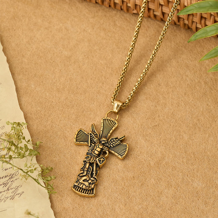 Christianartworkshop Pendentif Croix de Saint Michel Archange terrassant Satan : Emblème de protection divine - image 5