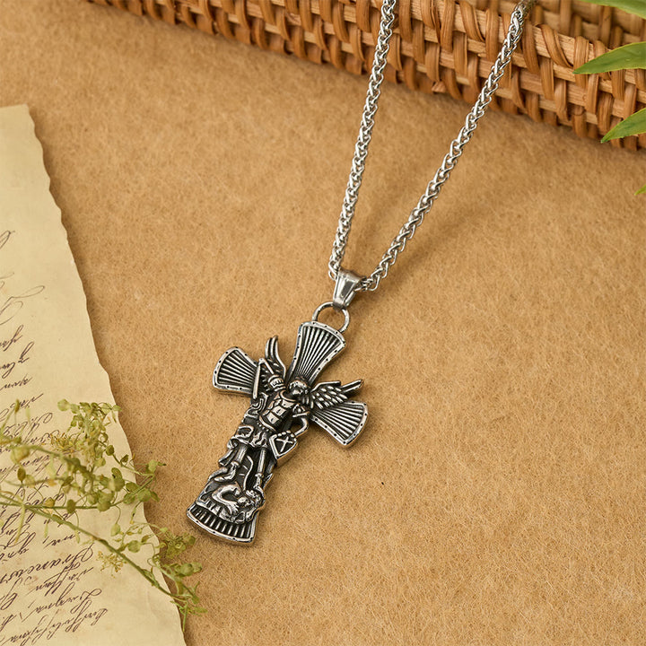 Christianartworkshop Pendentif Croix de Saint Michel Archange terrassant Satan : Emblème de protection divine - image 3