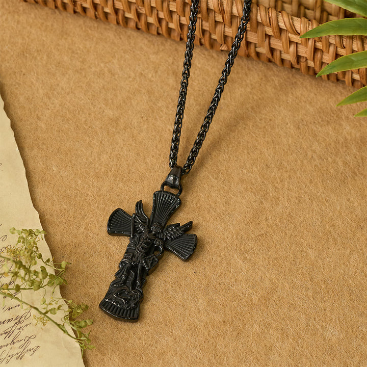 Christianartworkshop Pendentif Croix de Saint Michel Archange terrassant Satan : Emblème de protection divine - image 7
