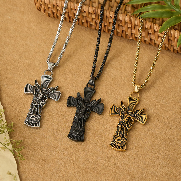 Christianartworkshop Pendentif Croix de Saint Michel Archange terrassant Satan : Emblème de protection divine - image 1