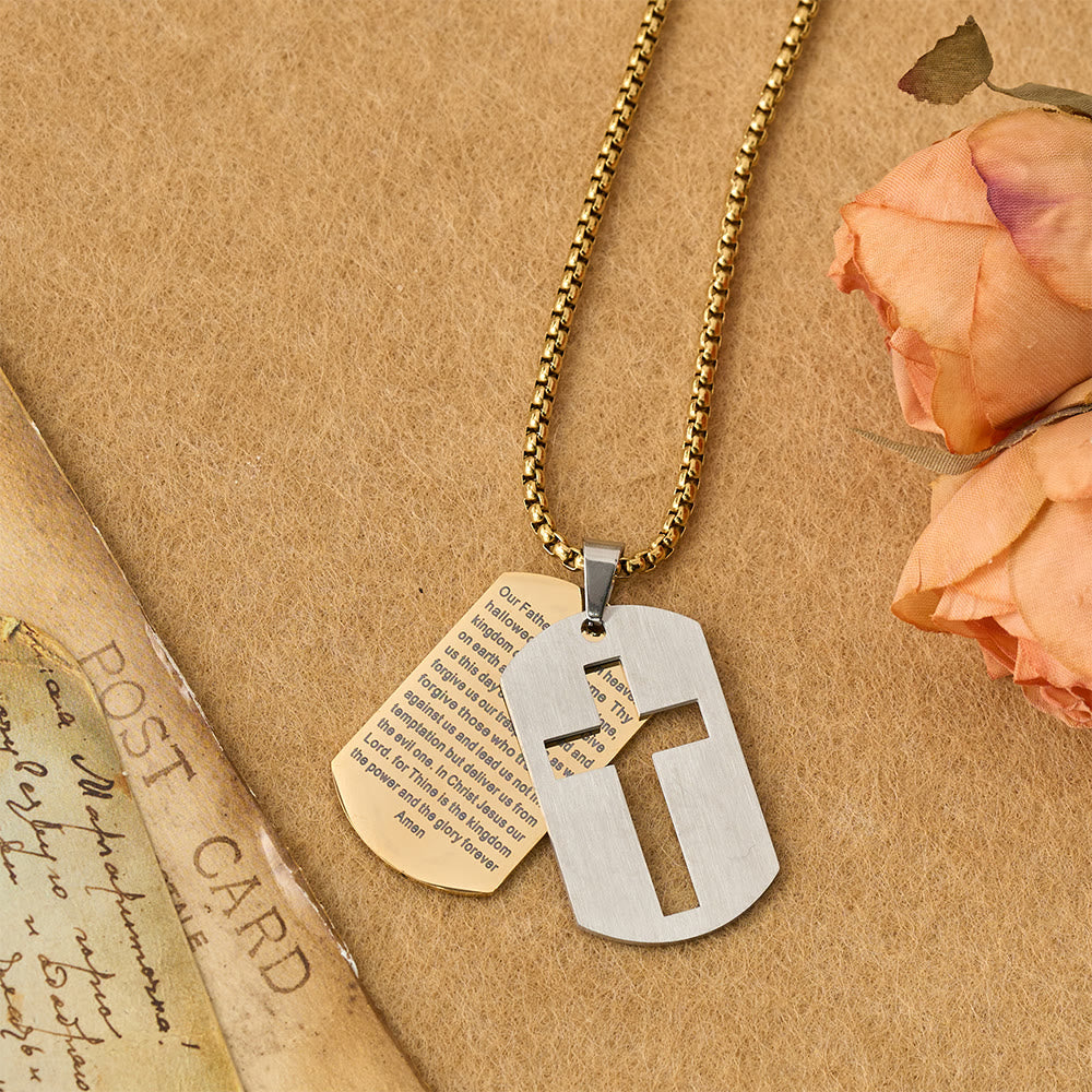 Christianartworkshop Collier pendentif croix avec la prière du Seigneur : emblème de la grâce et de la foi divines - Or - image 0