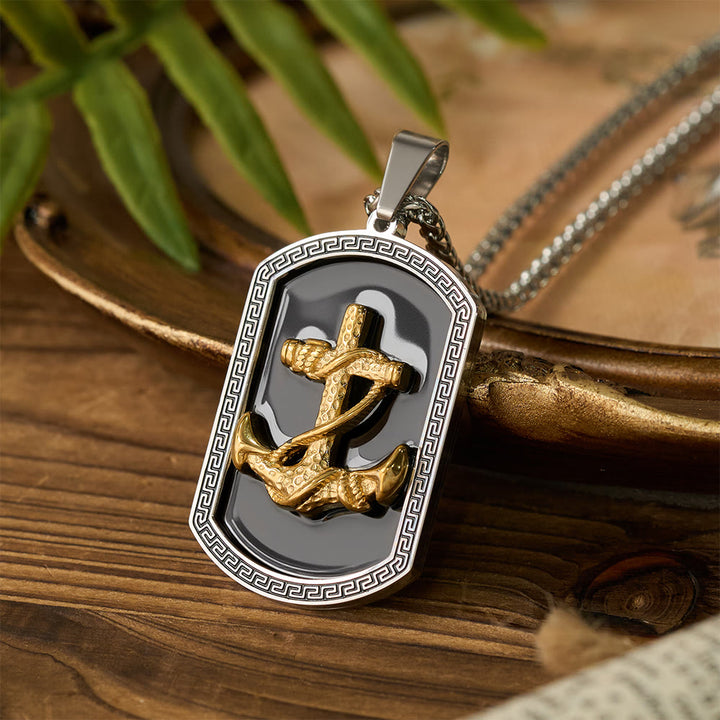 Christianartworkshop Collier pendentif en forme de plaque militaire avec croix ancre et motif grec : emblème de foi et d'espoir inébranlable - Argent - image 3