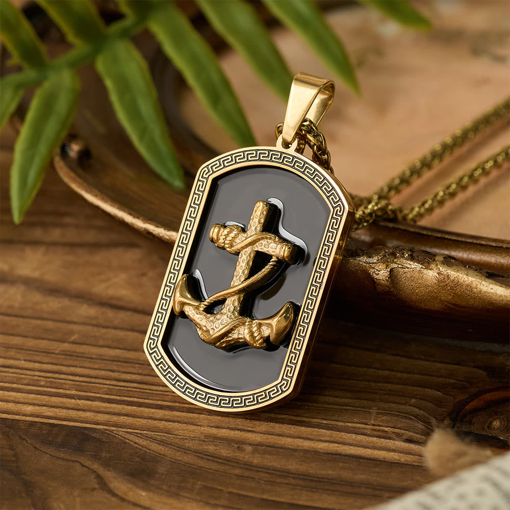 Christianartworkshop Collier pendentif en forme de plaque militaire avec croix ancre et motif grec : emblème de foi et d'espoir inébranlable - Or - image 0