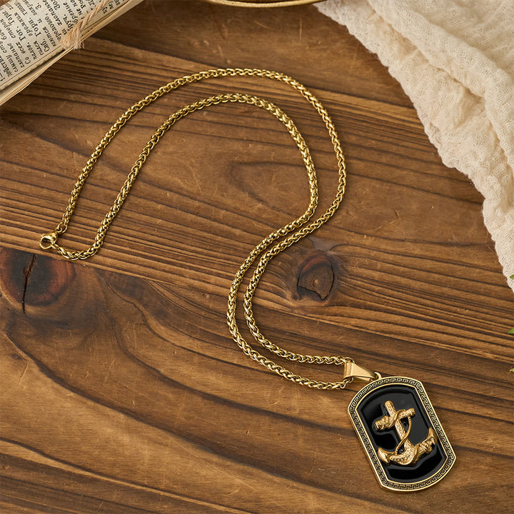 Christianartworkshop Collier pendentif en forme de plaque militaire avec croix ancre et motif grec : emblème de foi et d'espoir inébranlable - image 2