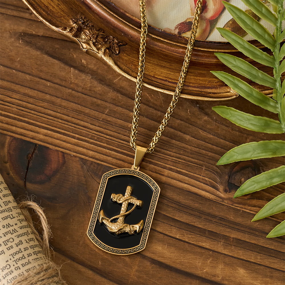 Christianartworkshop Collier pendentif en forme de plaque militaire avec croix ancre et motif grec : emblème de foi et d'espoir inébranlable - image 1