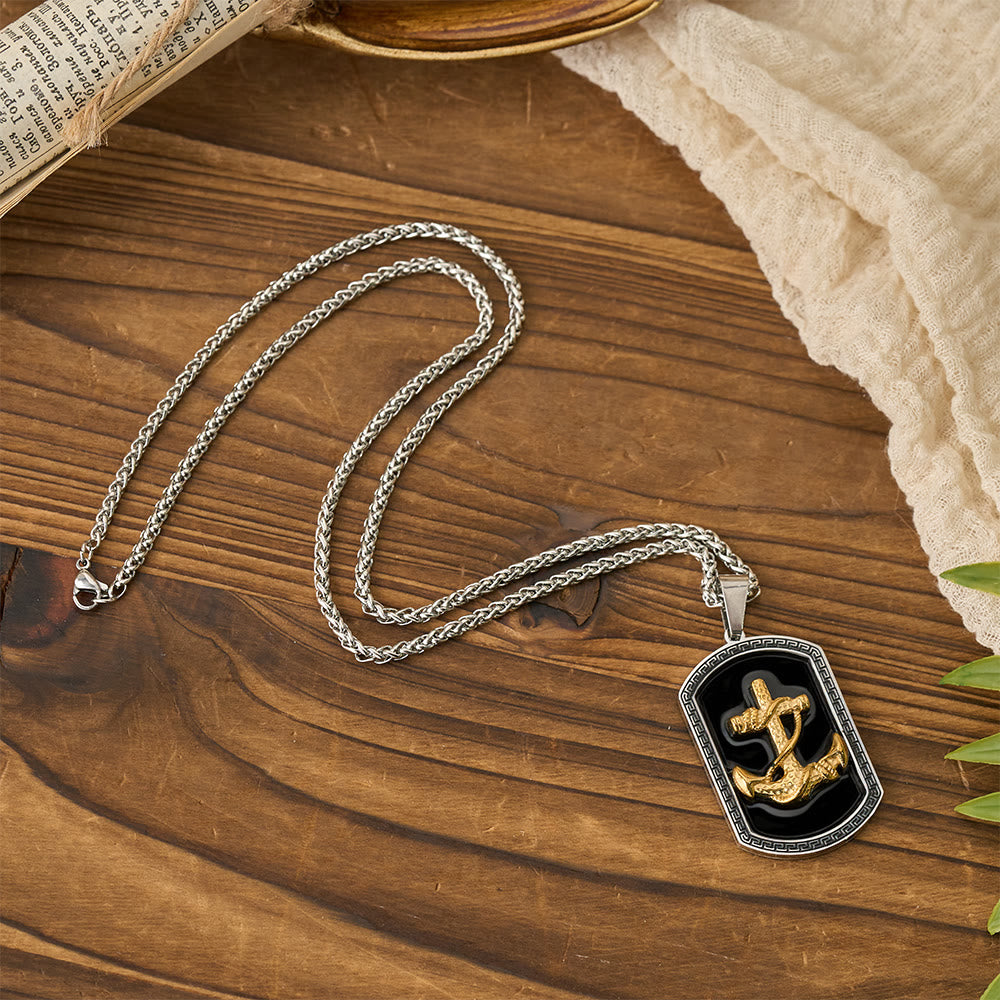 Christianartworkshop Collier pendentif en forme de plaque militaire avec croix ancre et motif grec : emblème de foi et d'espoir inébranlable - image 5