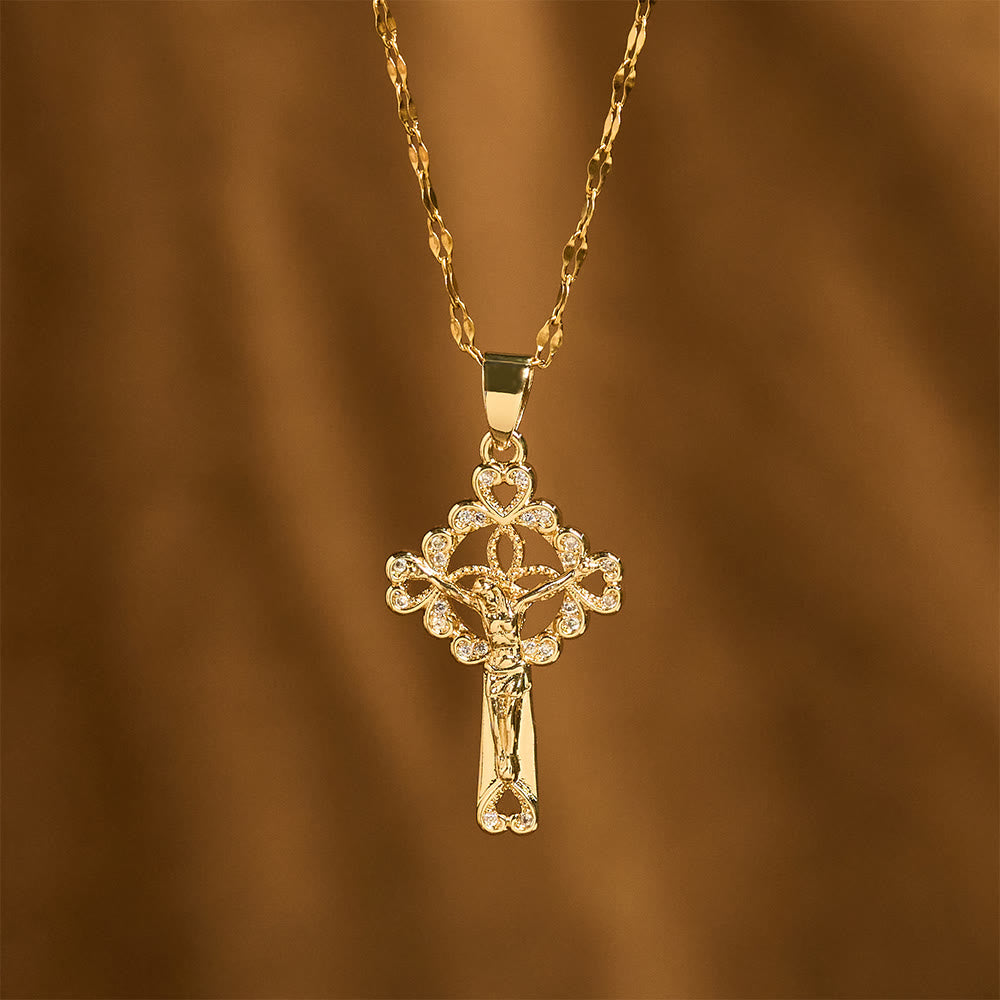 Christianartworkshop Collier pendentif clé crucifix incrusté de zirconiums : emblème de la grâce et de la foi rédemptrices - image 1