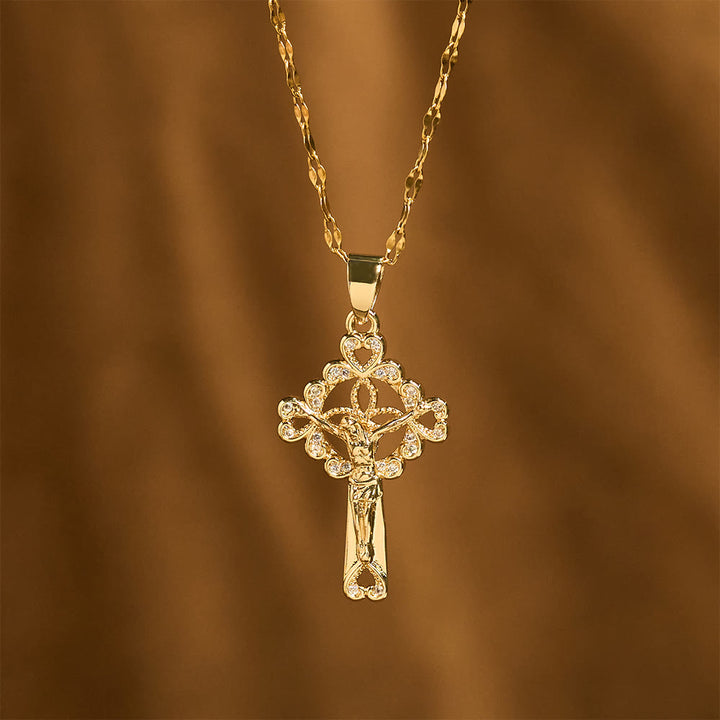 Christianartworkshop Collier pendentif clé crucifix incrusté de zirconiums : emblème de la grâce et de la foi rédemptrices - image 1