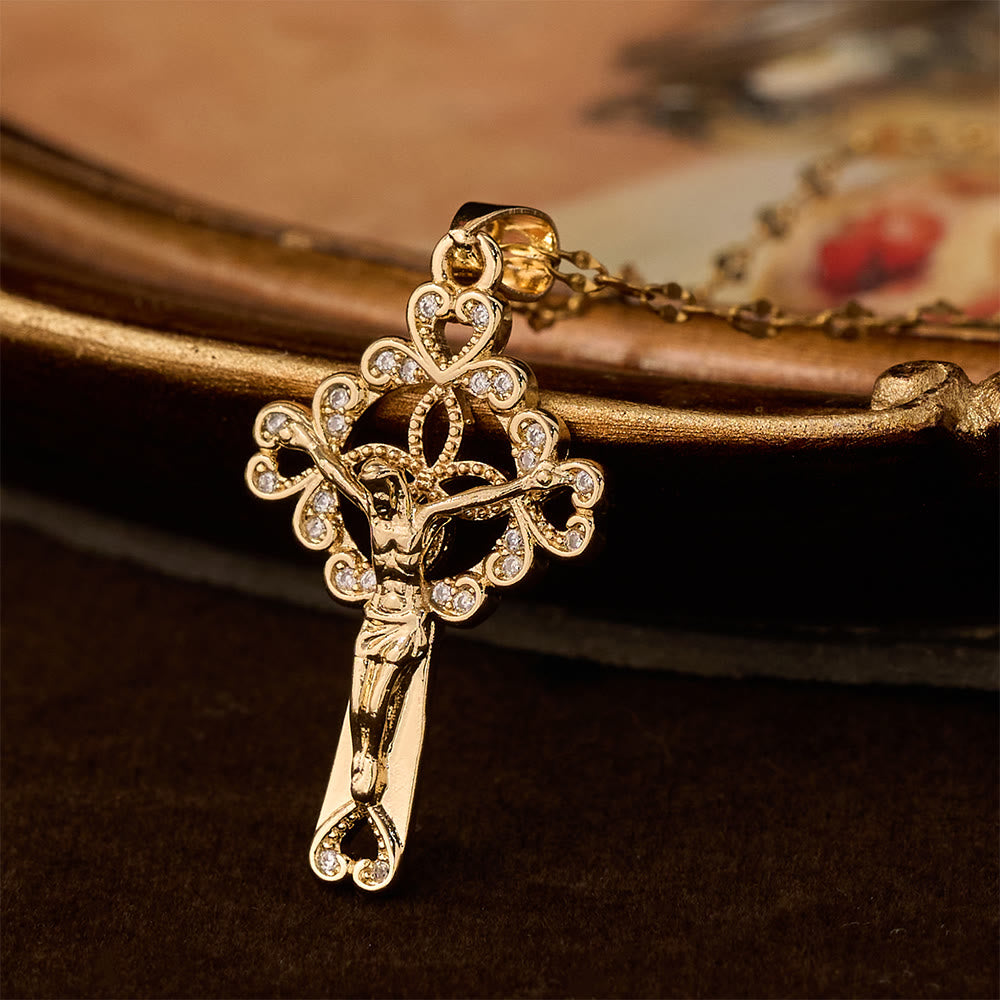 Christianartworkshop Collier pendentif clé crucifix incrusté de zirconiums : emblème de la grâce et de la foi rédemptrices - Crucifix - image 0