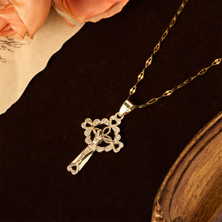 Christianartworkshop Collier pendentif clé crucifix incrusté de zirconiums : emblème de la grâce et de la foi rédemptrices - image 3
