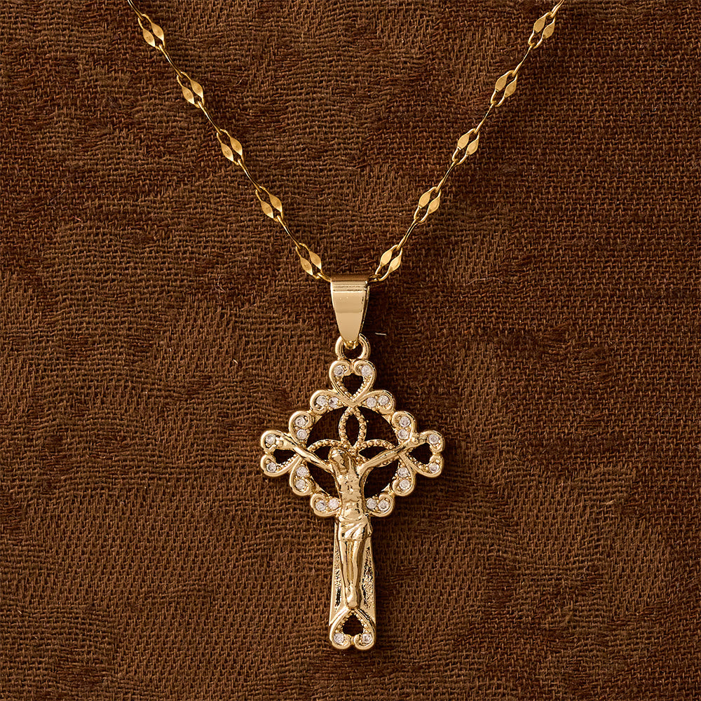 Christianartworkshop Collier pendentif clé crucifix incrusté de zirconiums : emblème de la grâce et de la foi rédemptrices - image 2