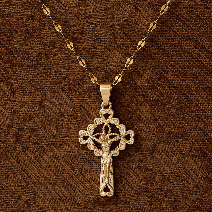 Christianartworkshop Collier pendentif clé crucifix incrusté de zirconiums : emblème de la grâce et de la foi rédemptrices - image 2