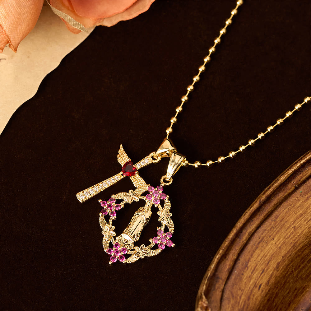 Christianartworkshop Ensemble de collier orné Notre-Dame et Croix ailée : emblème de protection spirituelle - image 2