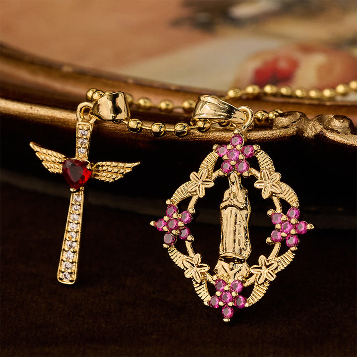 Christianartworkshop Ensemble de collier orné Notre-Dame et Croix ailée : emblème de protection spirituelle - Croix ailée Notre-Dame - image 0