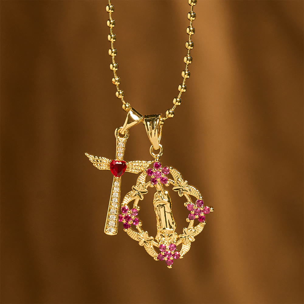 Christianartworkshop Ensemble de collier orné Notre-Dame et Croix ailée : emblème de protection spirituelle - image 1