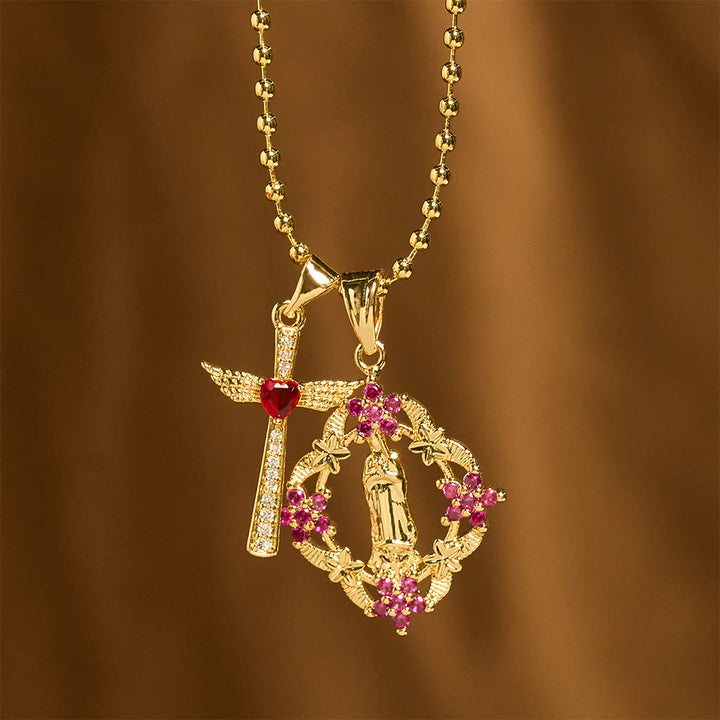 Christianartworkshop Ensemble de collier orné Notre-Dame et Croix ailée : emblème de protection spirituelle - image 1