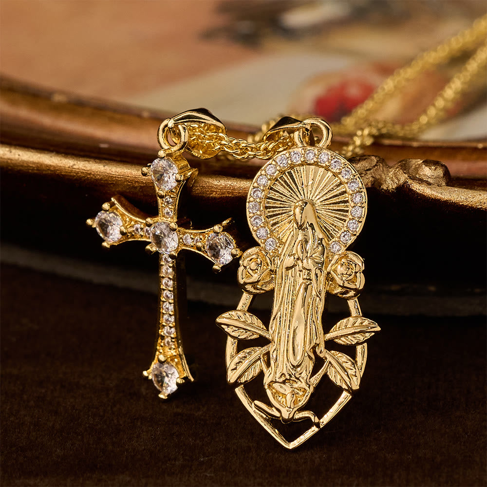 Christianartworkshop Ensemble de collier orné Notre-Dame et Croix ailée : emblème de protection spirituelle - Vierge Marie en croix - image 4